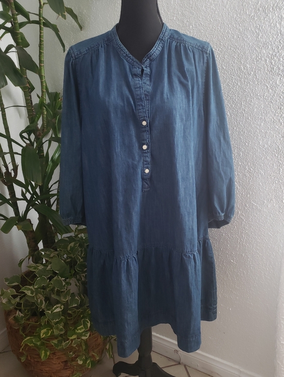 Free Assembly Dresses & Skirts - Free Assembly Relaxed Blue Denim-Style Long Sleeve Tunic Dress Size XXL